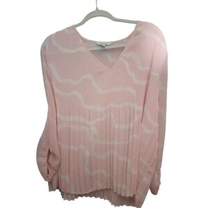 Nine West Pink and White V-Neck Blouse